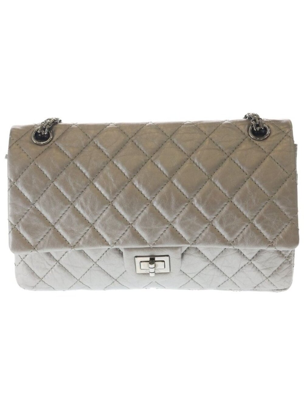 Chanel 2.55 Metallic Cles The Double Flap Chain Shoulder Bag Silver